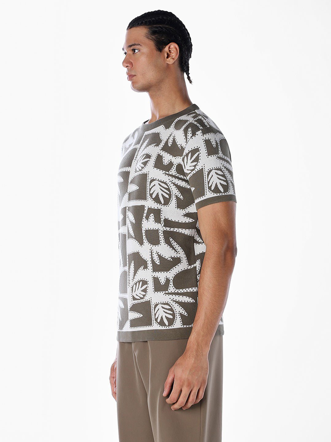 Jacquard Printed Cotton Pullover - Green