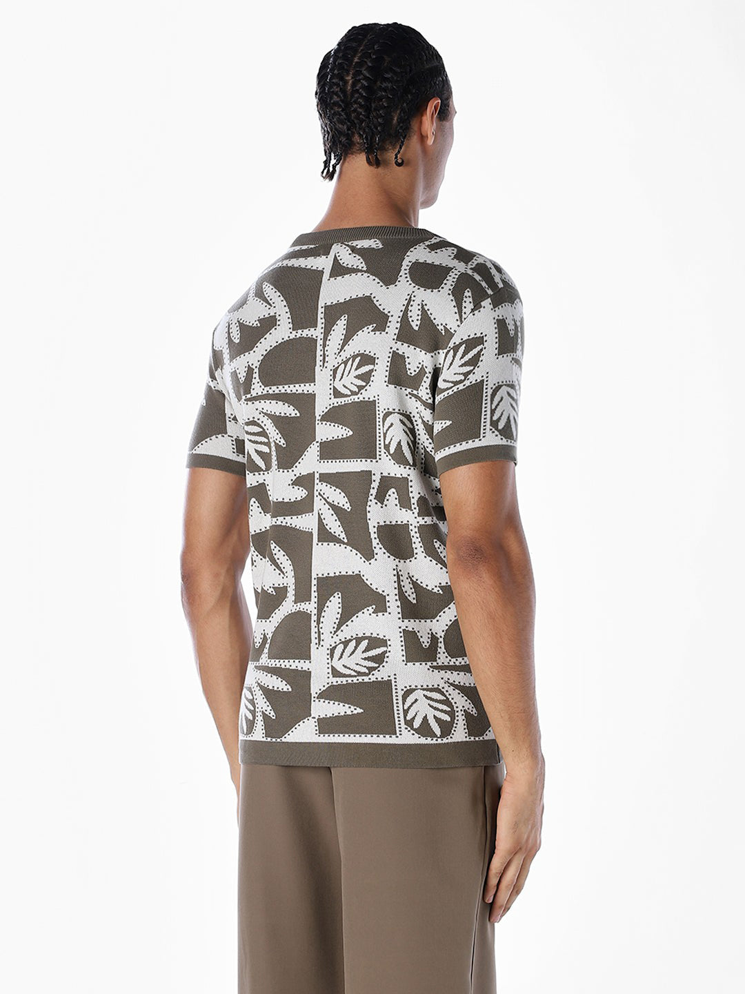 Jacquard Printed Cotton Pullover - Green