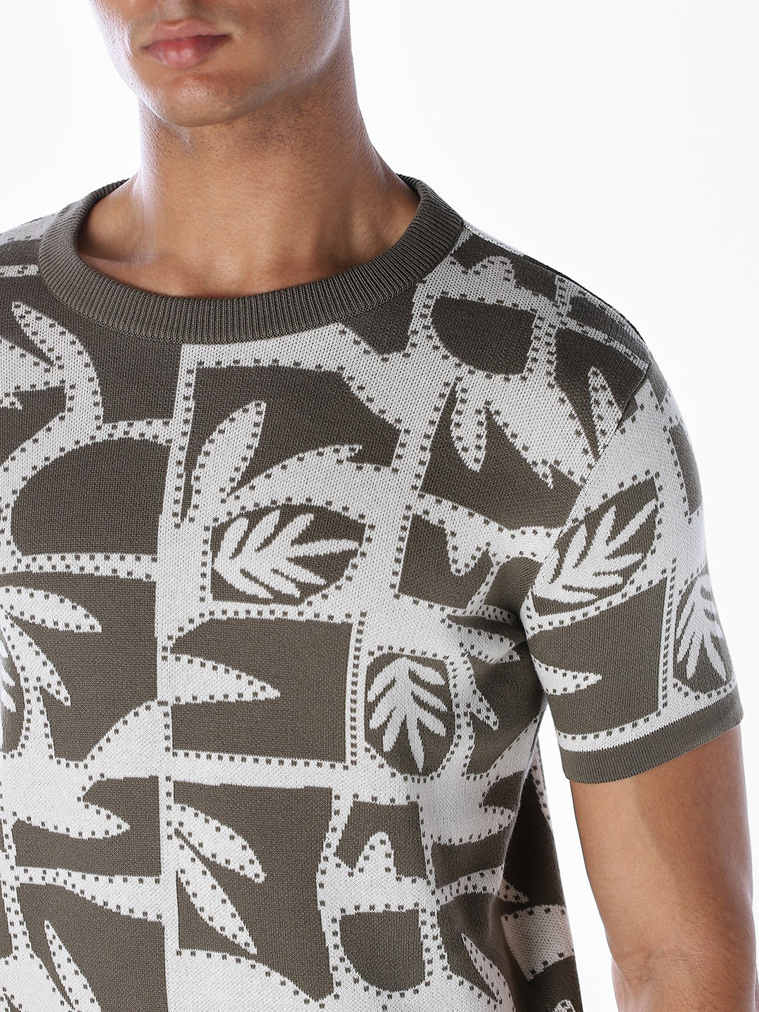 Jacquard Printed Cotton Pullover - Green