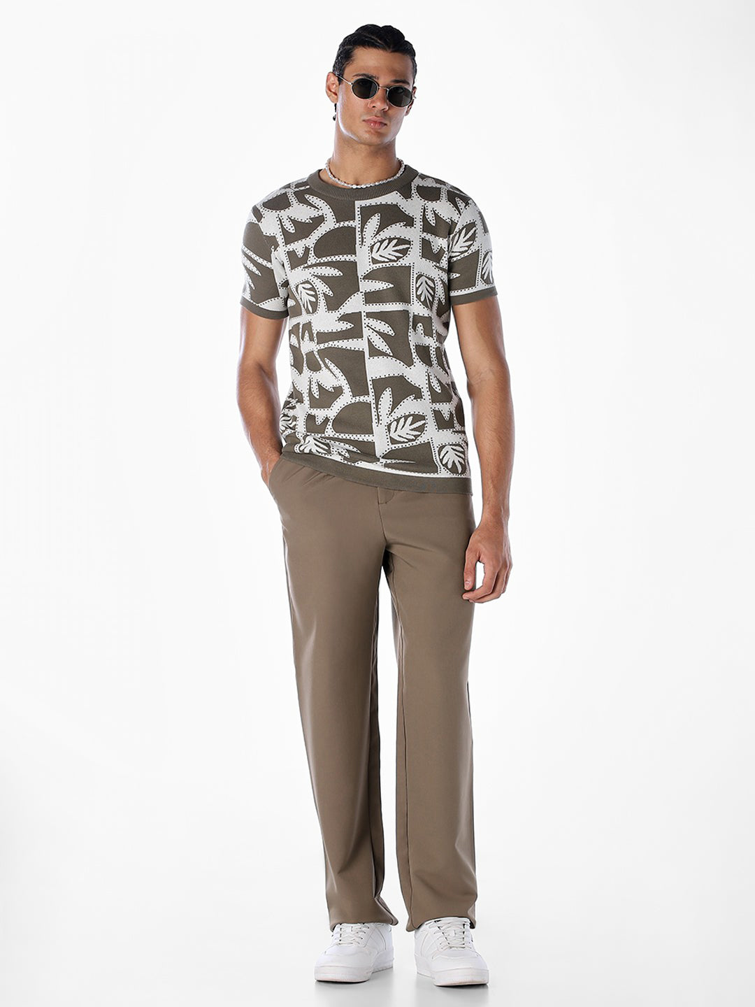 Jacquard Printed Cotton Pullover - Green