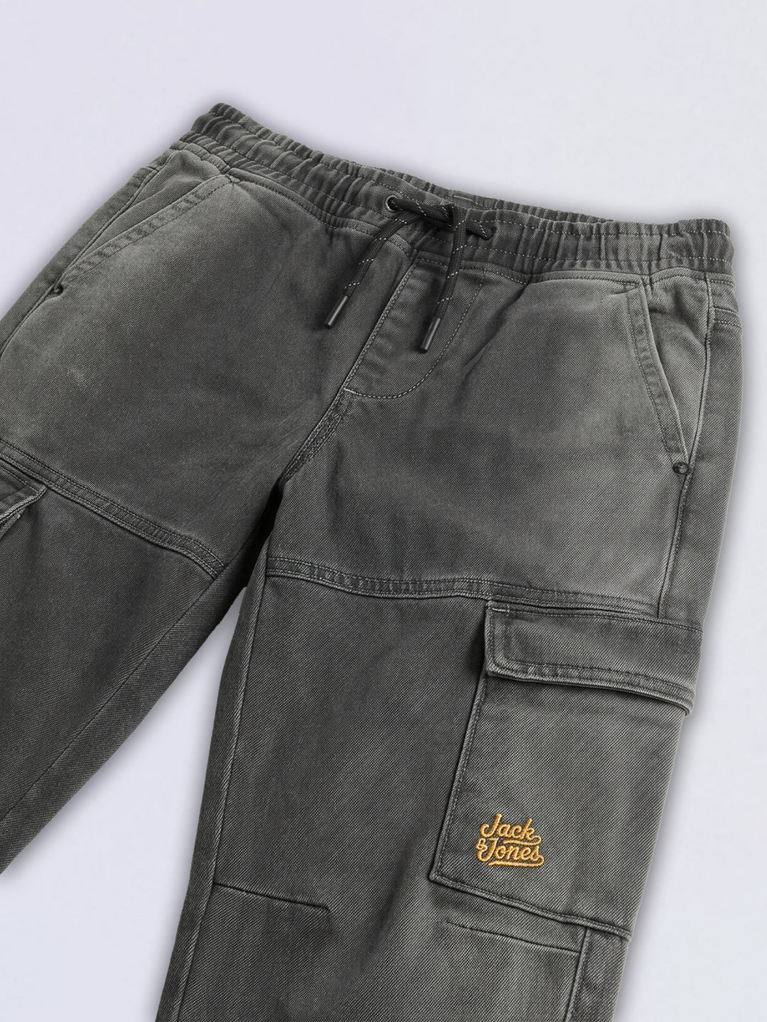 Boys Grey Drawstring Cargo Jeans