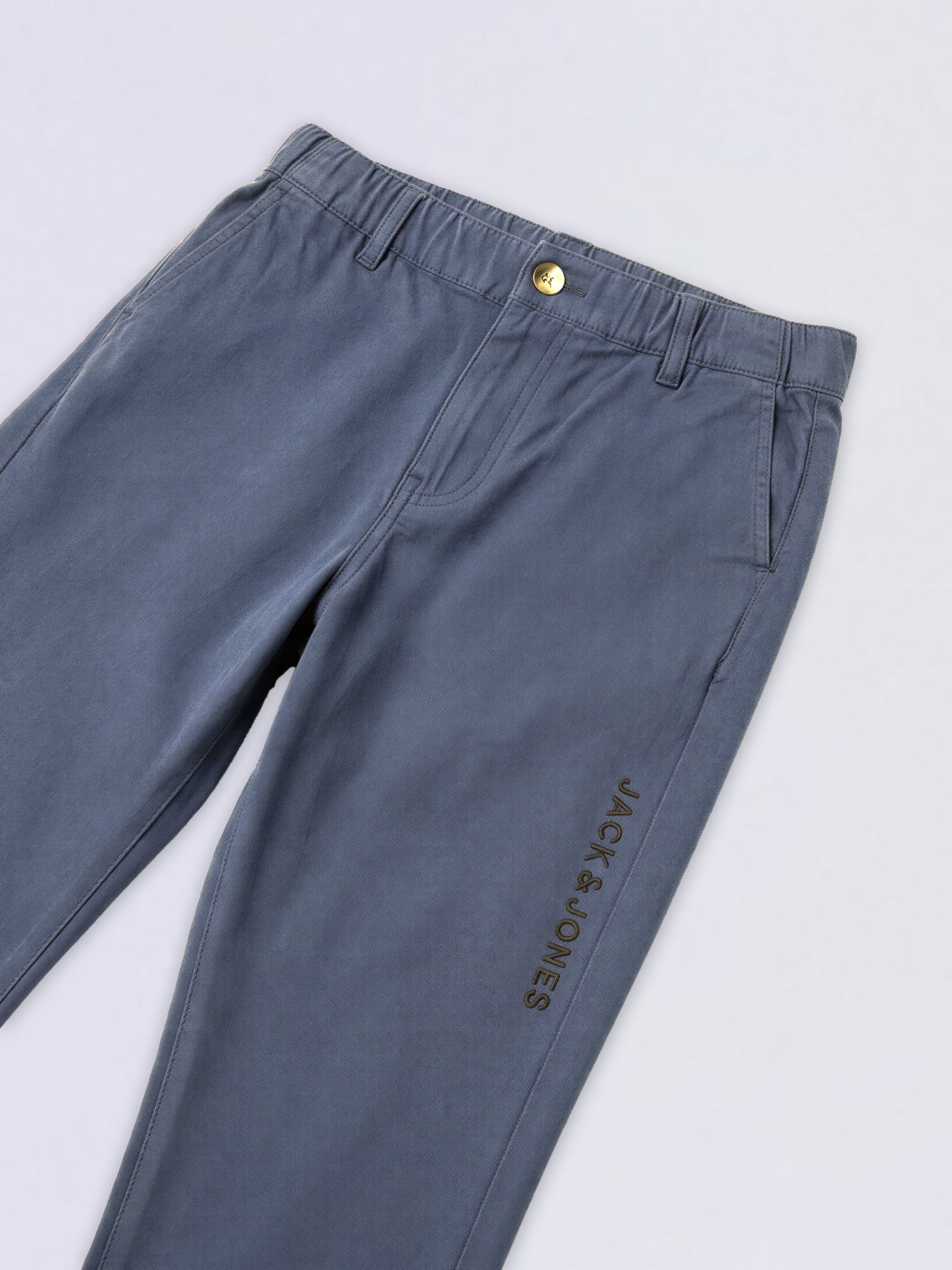 Boys Blue Cotton Regular Fit Pants