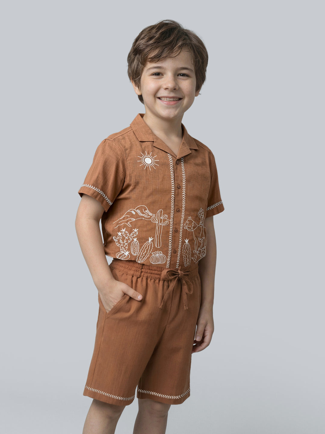 Boys Embroidered Cotton Shorts