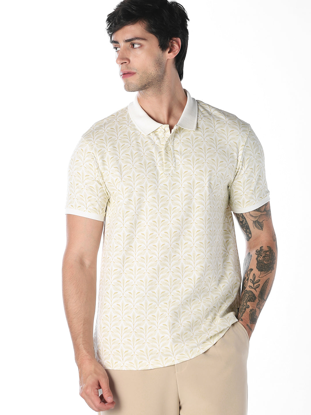 White Printed Polo