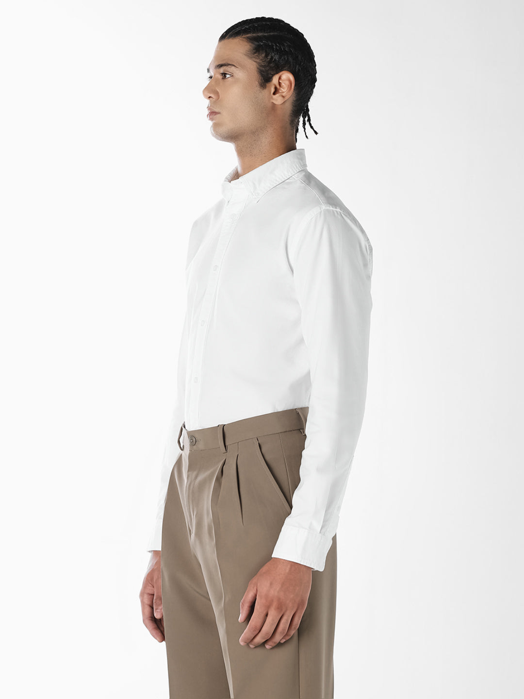 White Oxford Weave Cotton Shirt