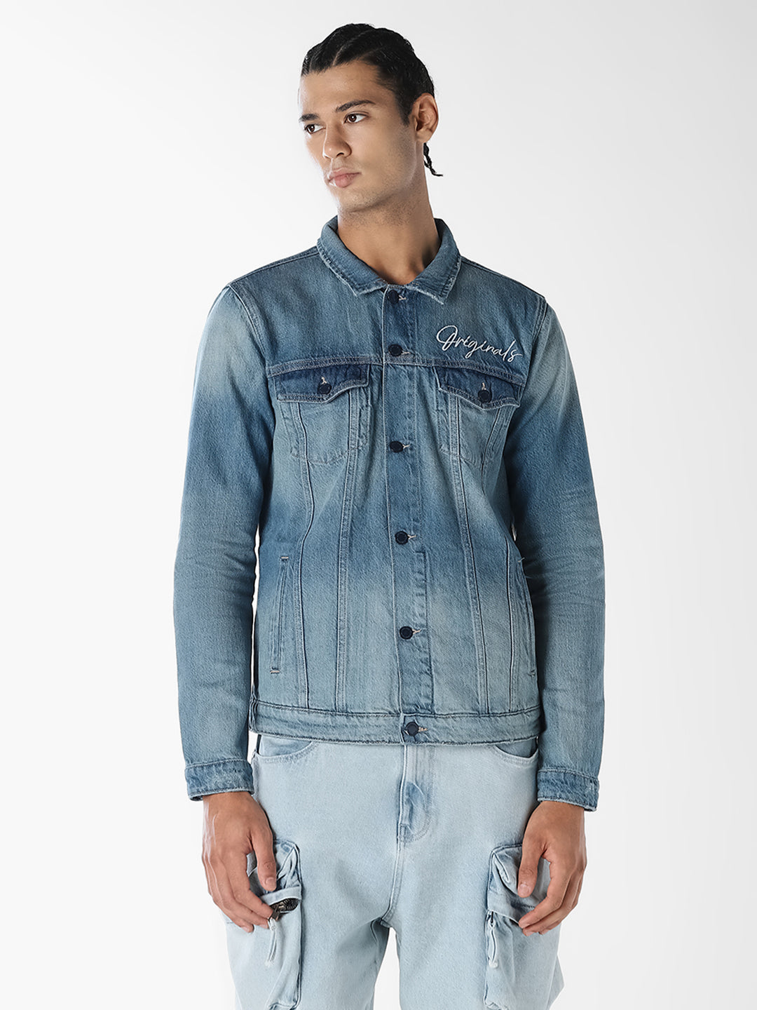 Blue Printed Denim Jacket