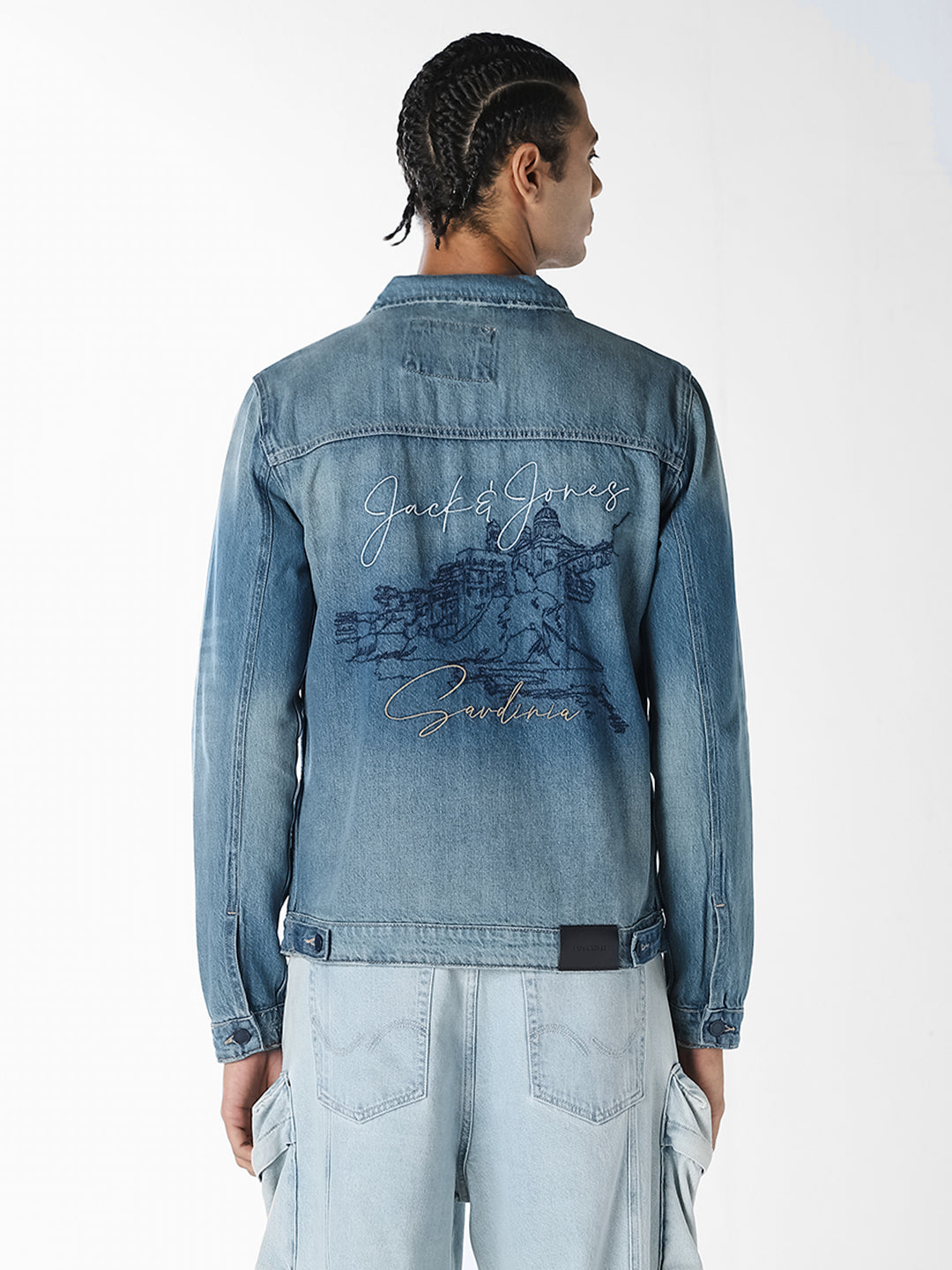 Blue Printed Denim Jacket