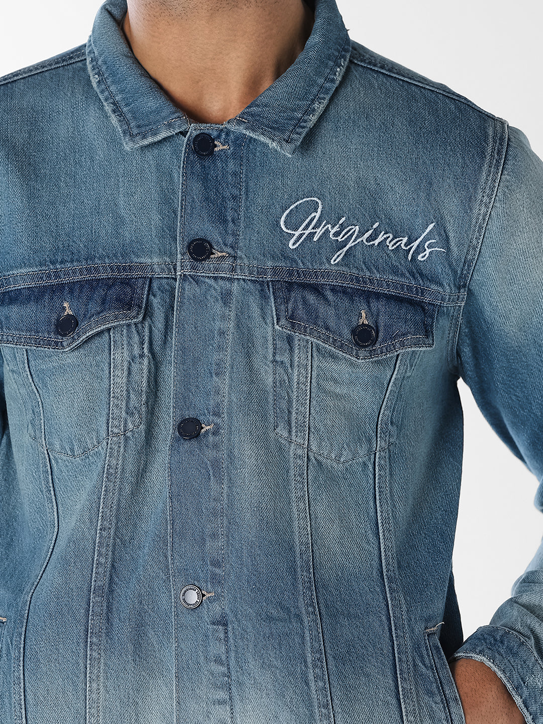 Blue Printed Denim Jacket