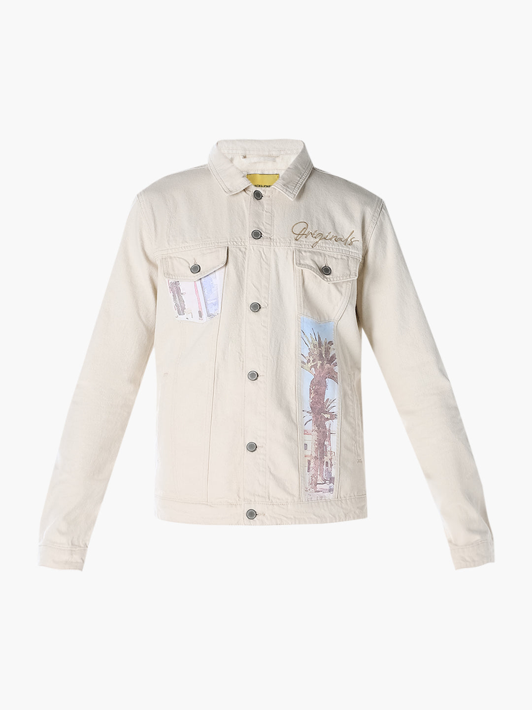 Beige Printed Denim Jacket