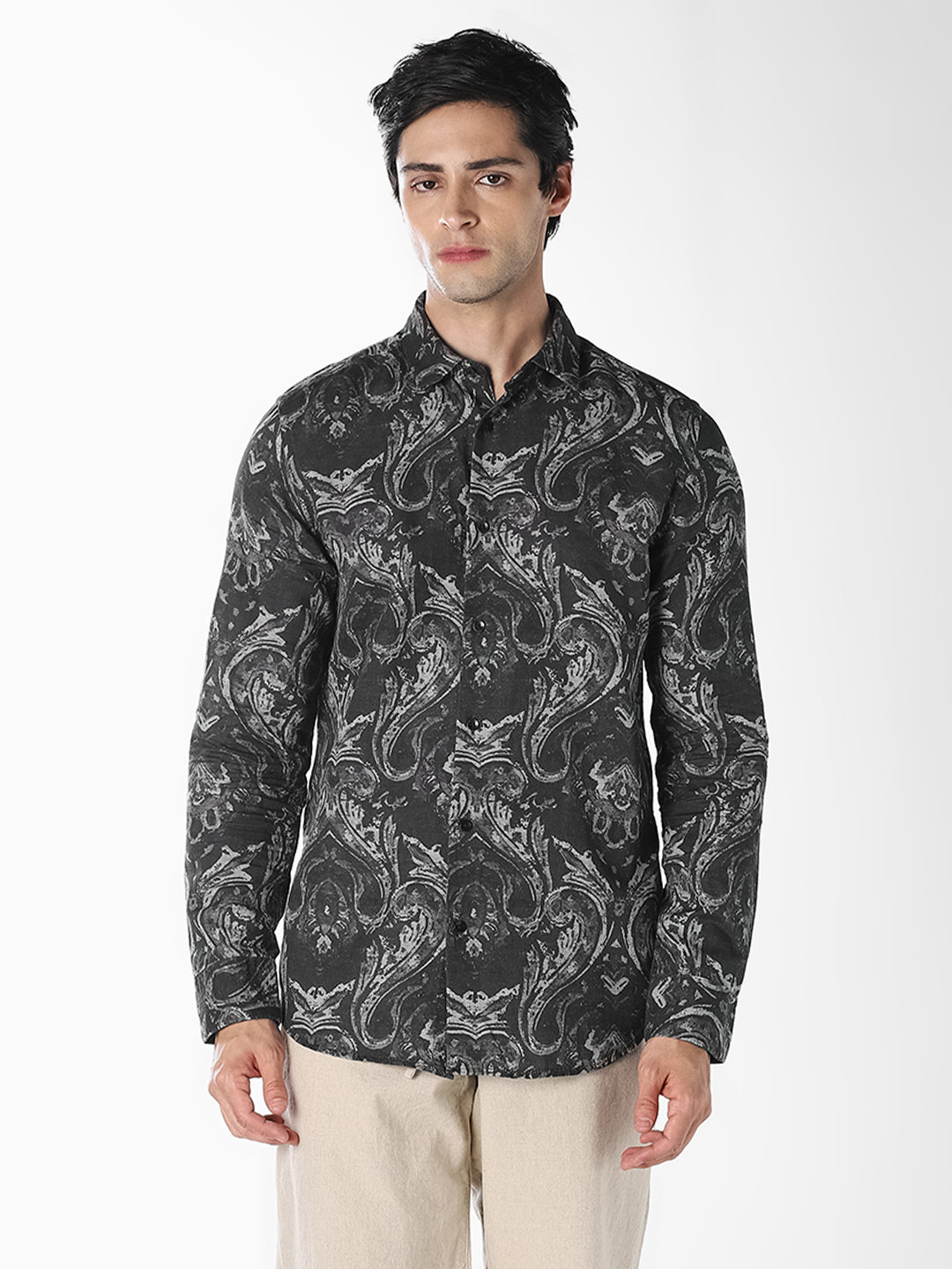Black Printed Regular Fit Shirt