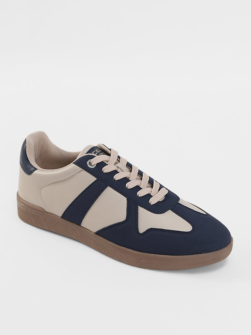 Navy Blue PU Lace Up Sneakers