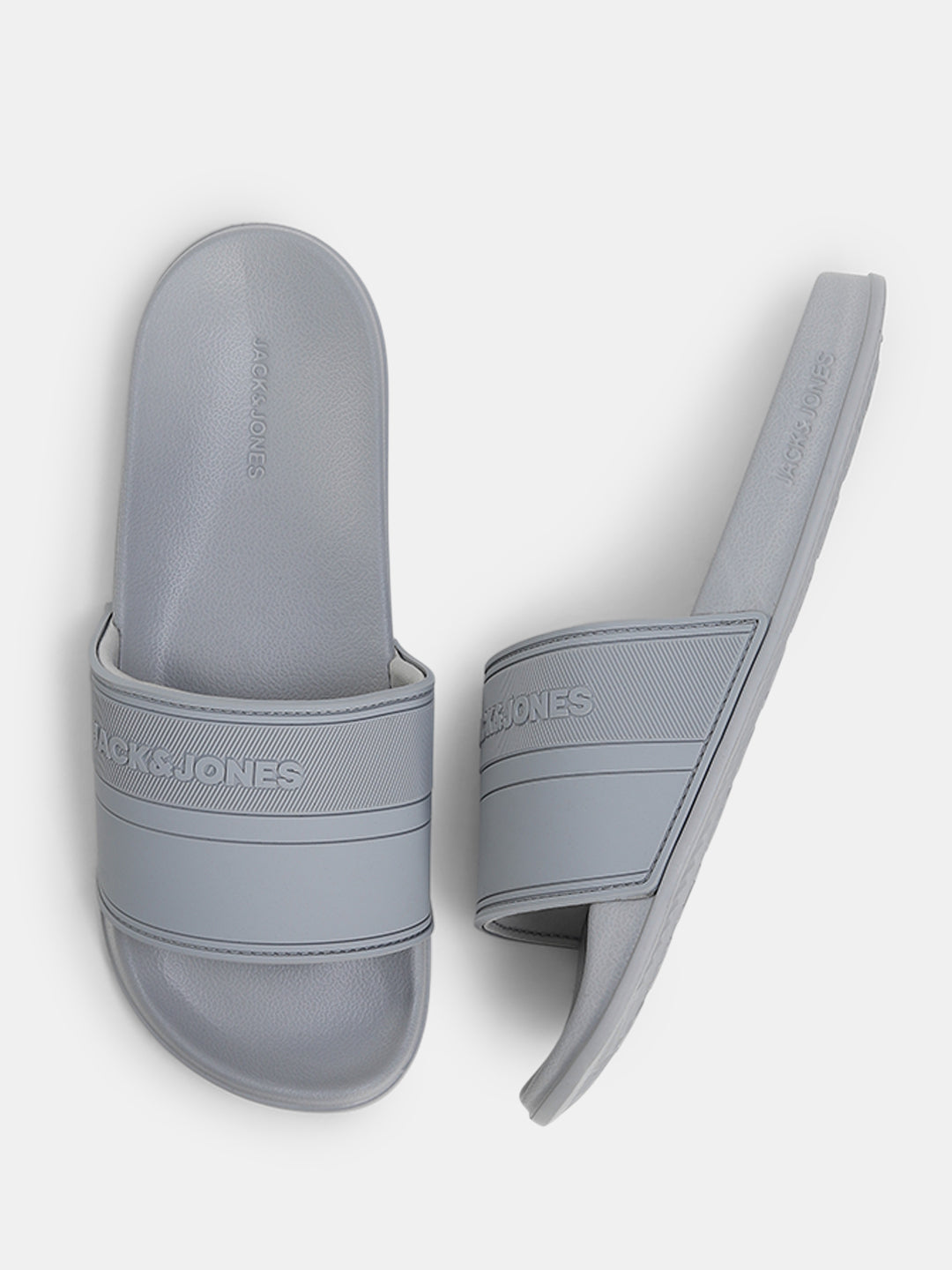 Grey Logo Print Pool Sliders
