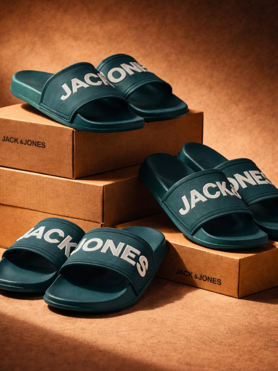 Green Logo Print Pool Sliders