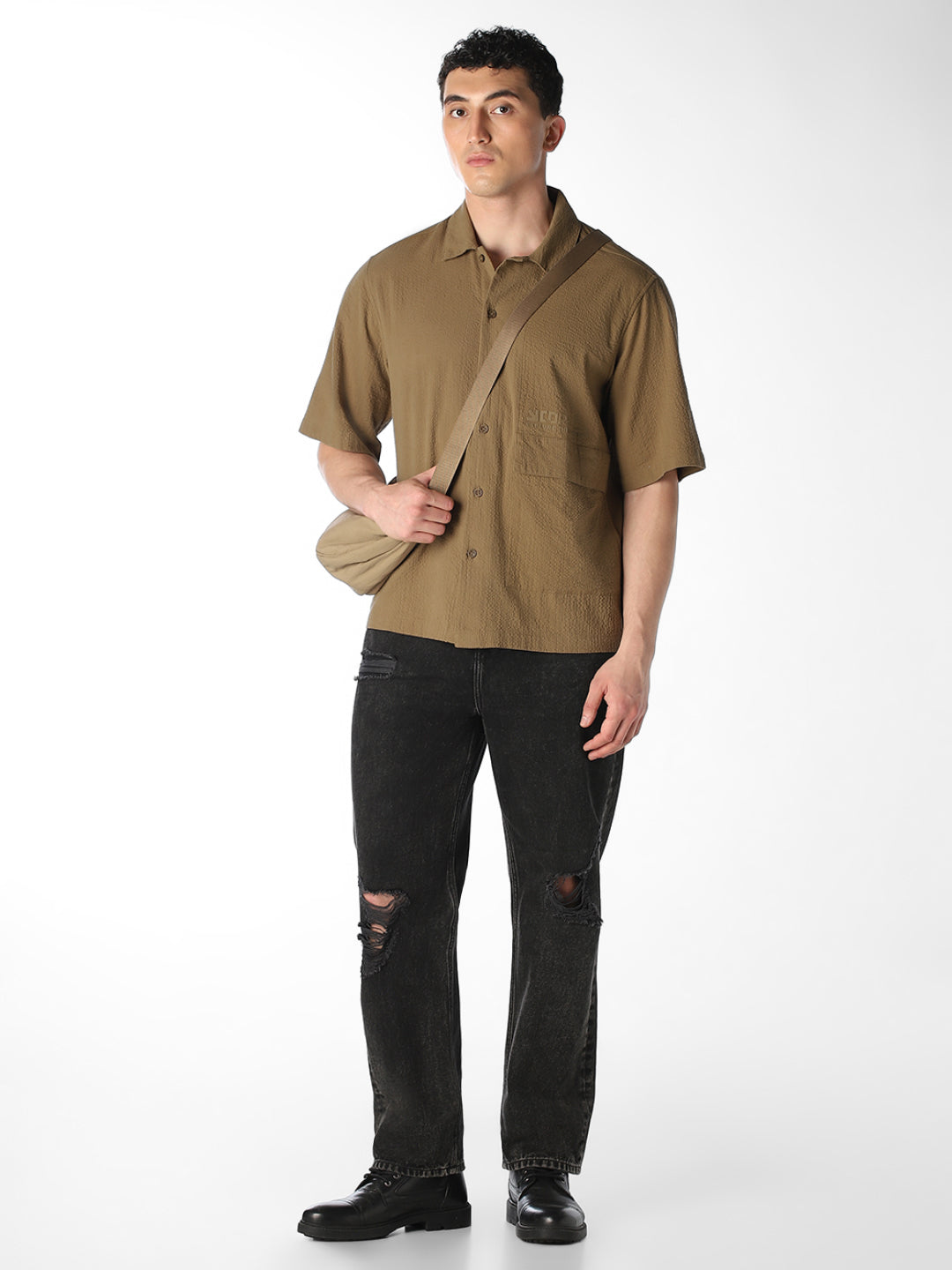 Brown Cotton Oversized Shirt