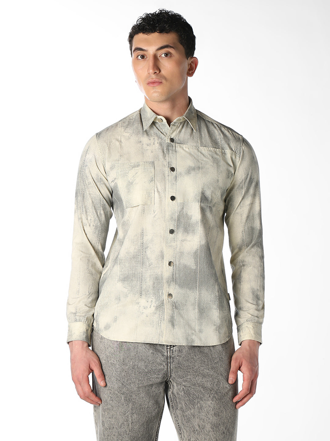 Beige Tie-Dye Print Shirt