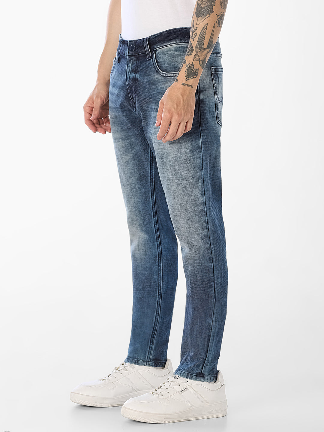 Blue Washed Brak Cropped Jeans