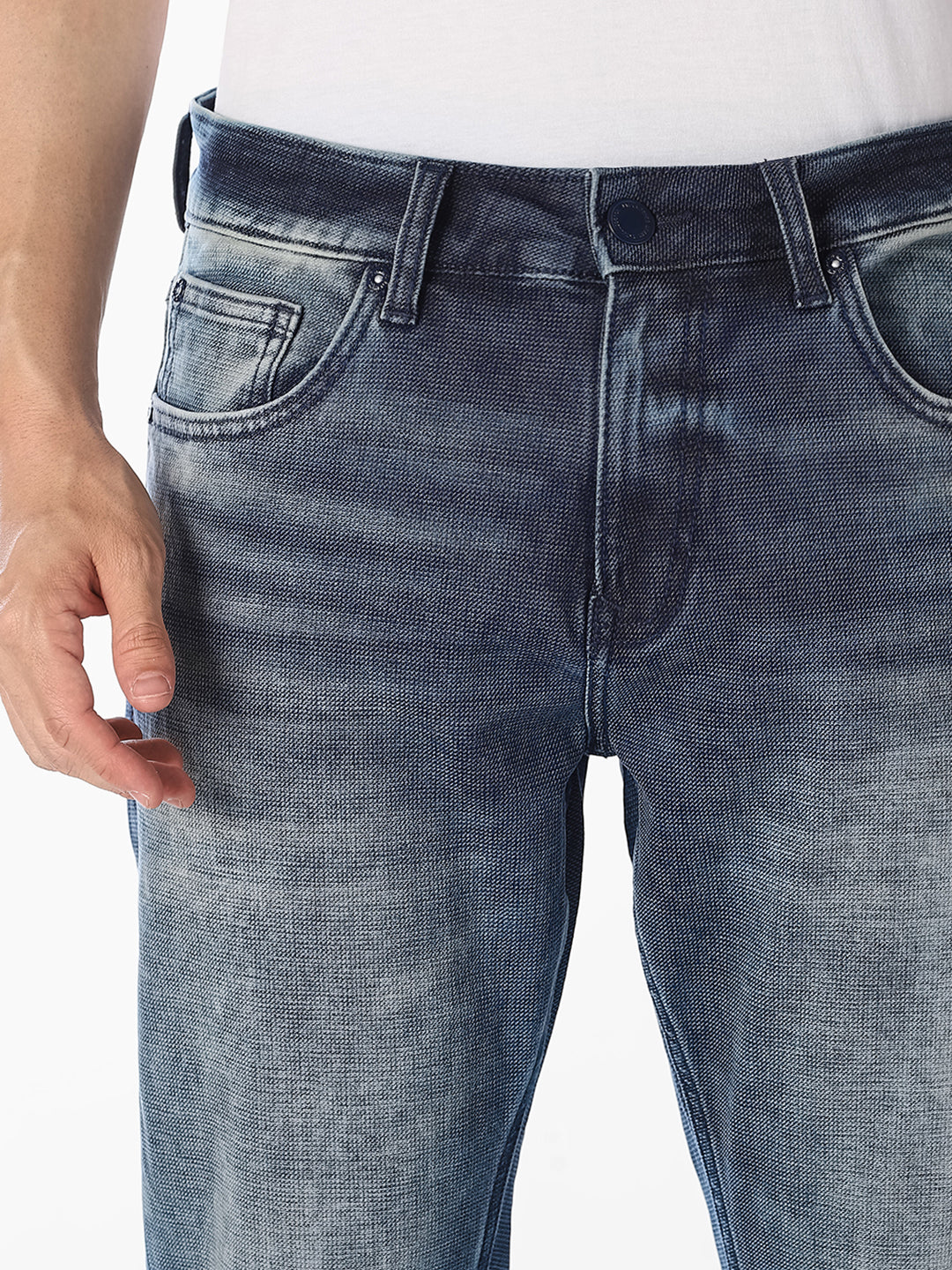 Blue Washed Brak Cropped Jeans