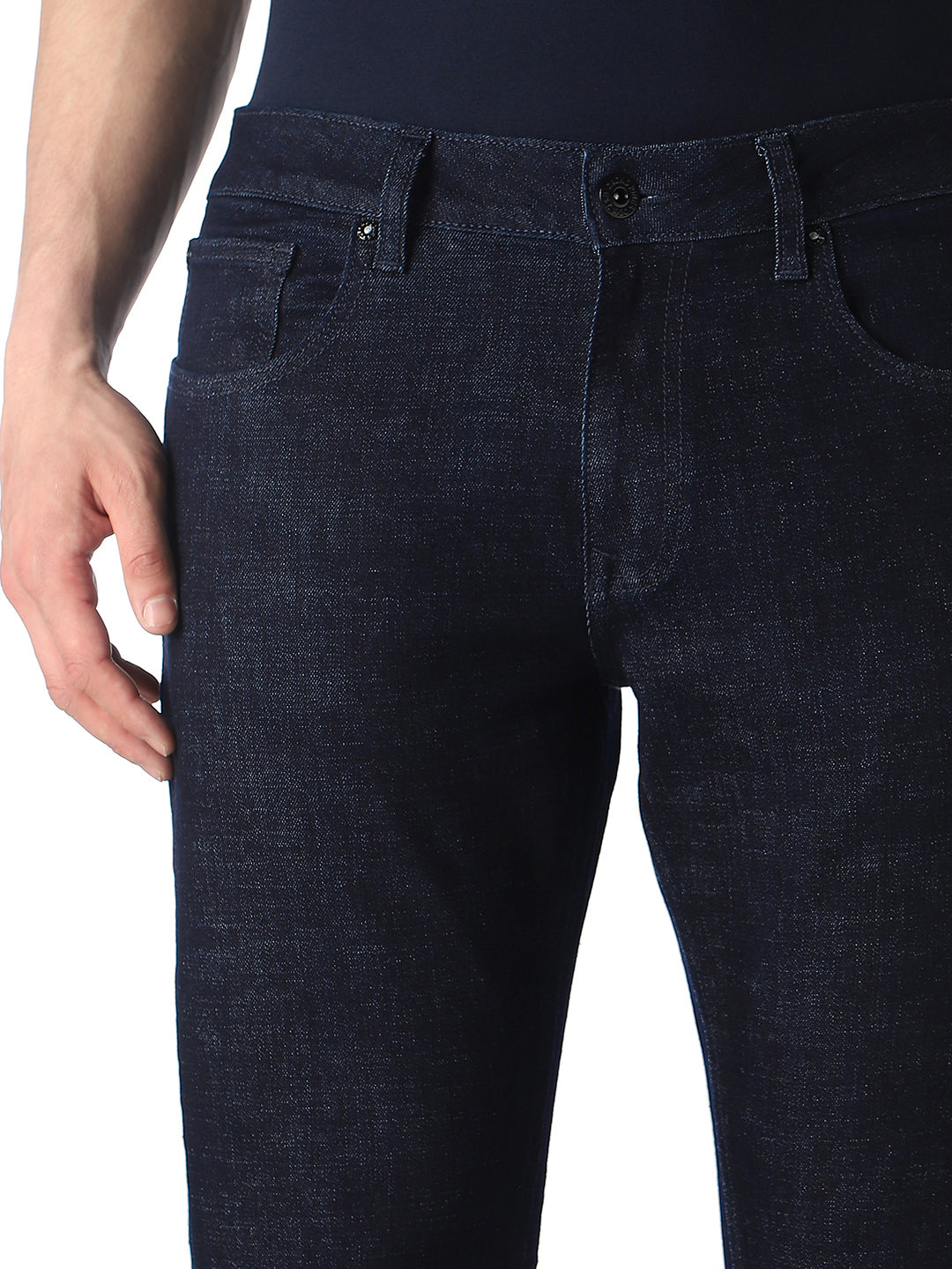 Men's Dark Blue Solid Straight Fit Low Rise Jeans