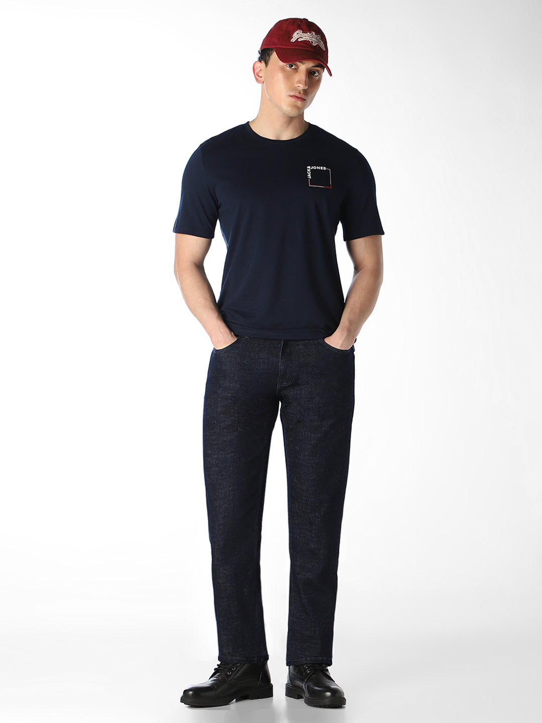 Men's Dark Blue Solid Straight Fit Low Rise Jeans