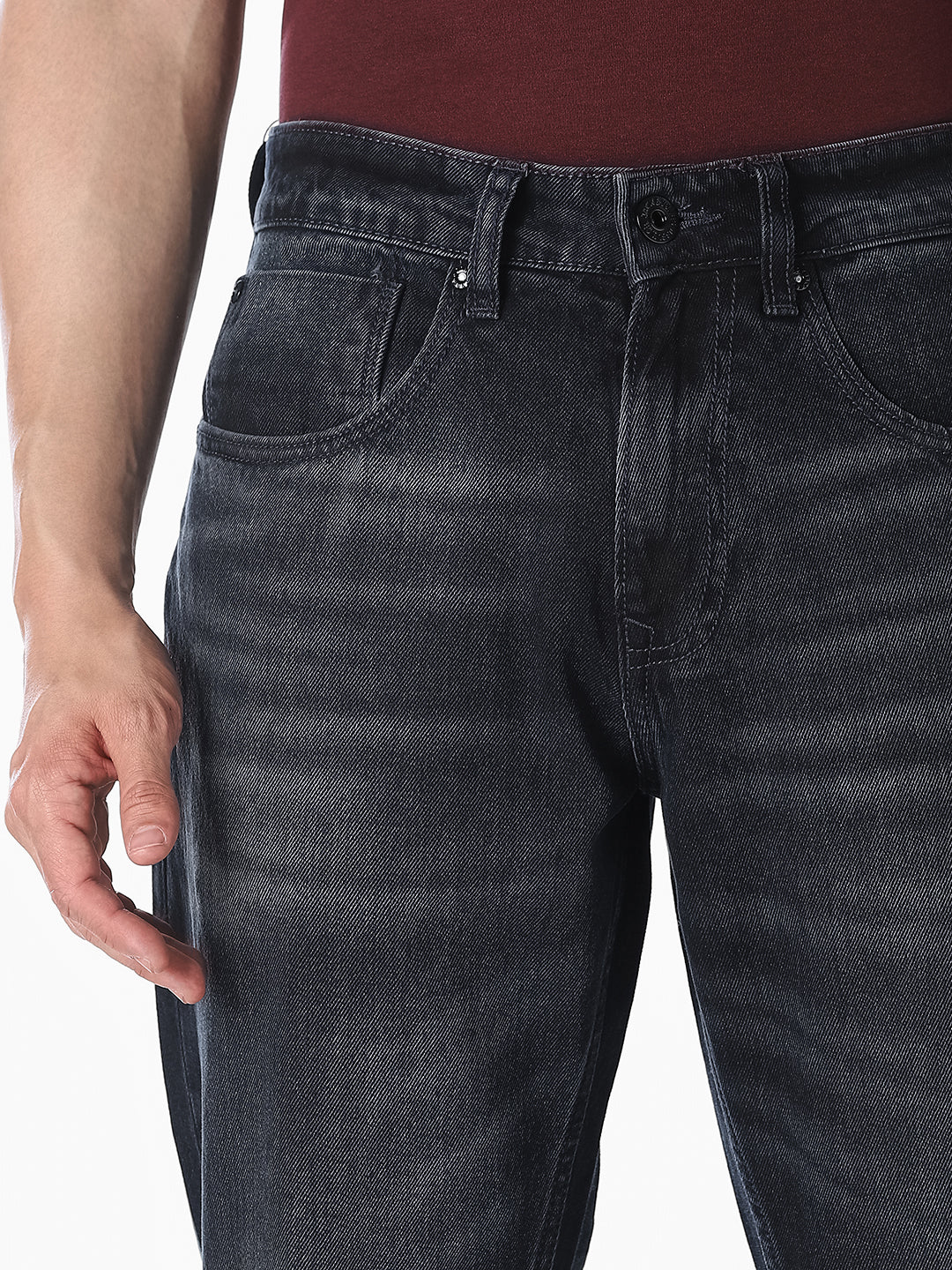 Men's Dark Blue Denim Bootcut Jeans With Light Fade