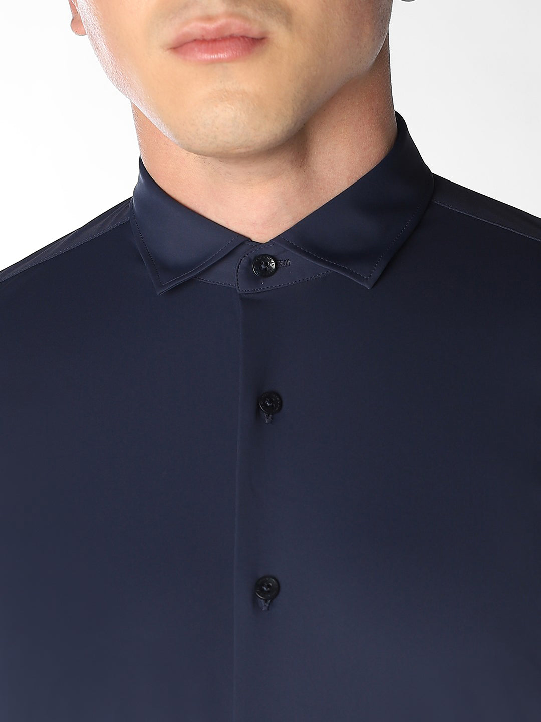 Navy Blue Stretch Slim Fit Shirt