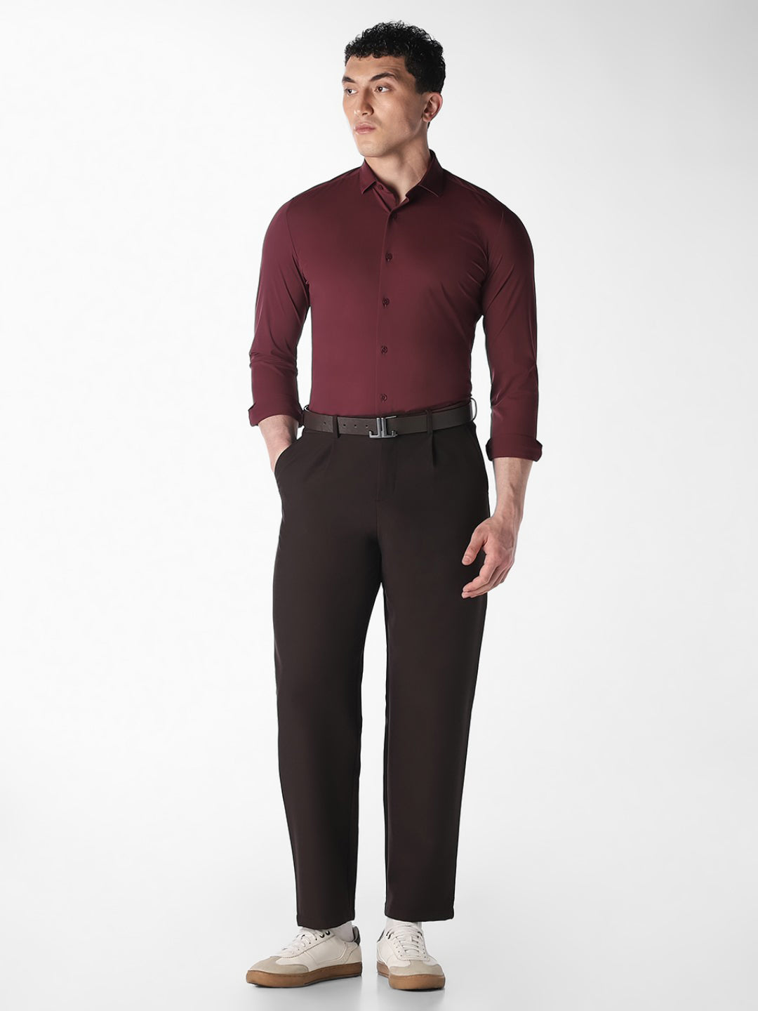 Maroon Stretch Slim Fit Shirt