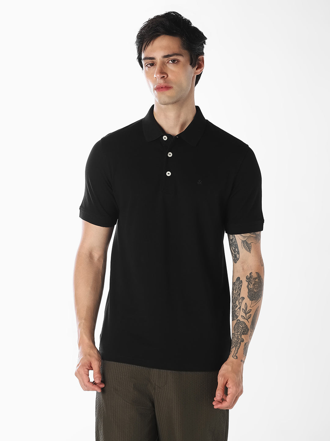 Black Organic Cotton Knitted Polo