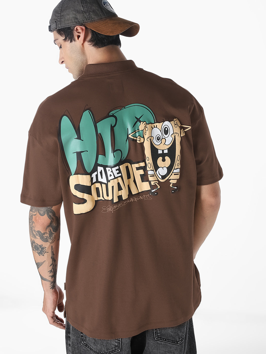 Brown SpongeBob Print Oversized T-shirt