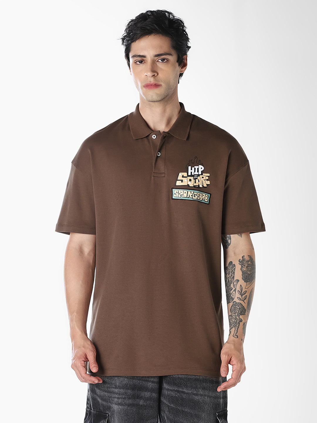 Brown SpongeBob Print Oversized T-shirt