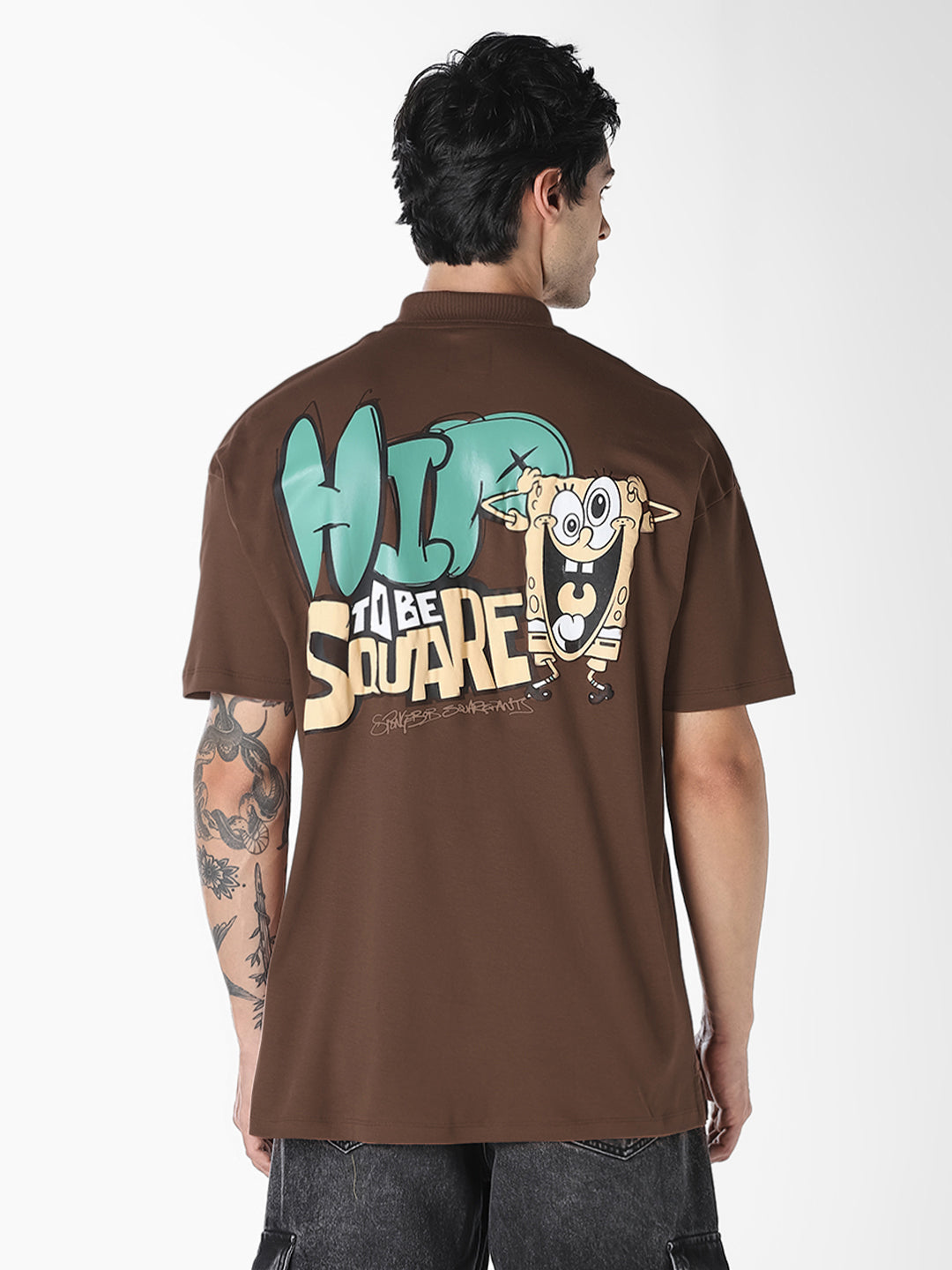 Brown SpongeBob Print Oversized T-shirt