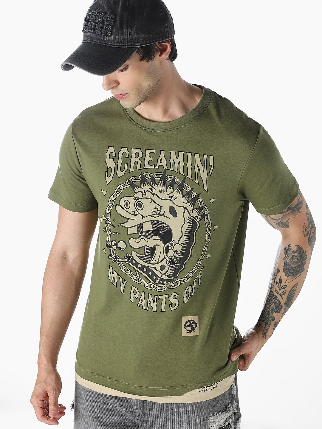 Green SpongeBob Graphic Print T-shirt