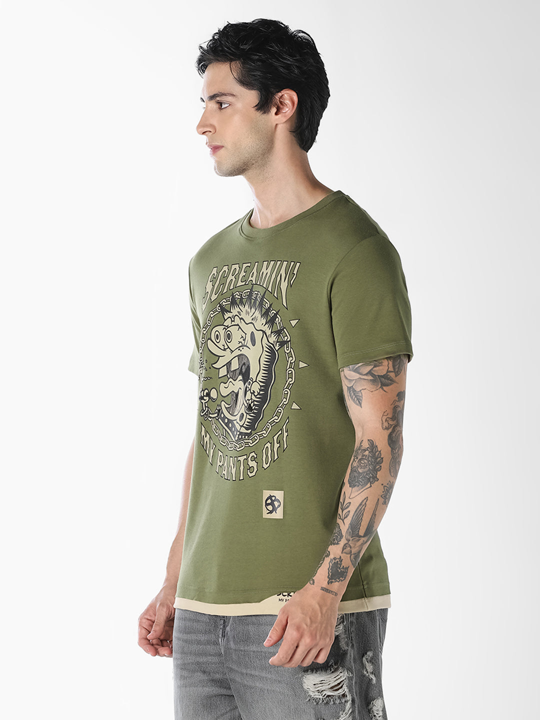 Green SpongeBob Patchwork T-shirt