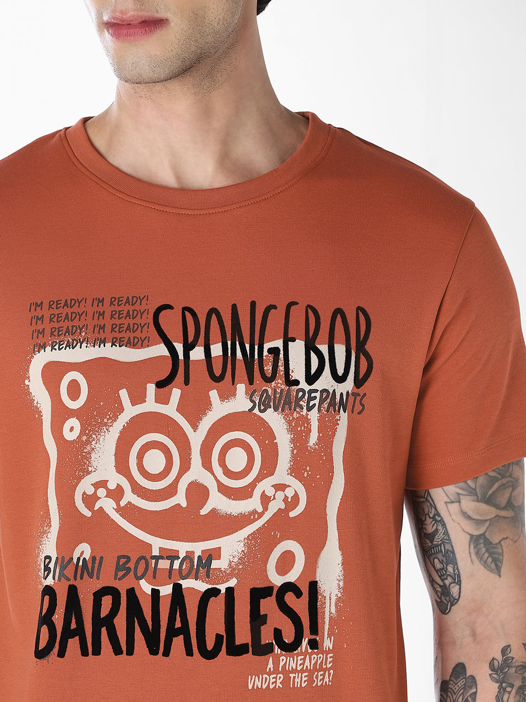 Rust SpongeBob Flock Print T-shirt