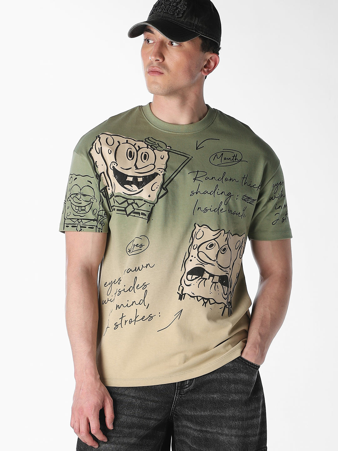 SpongeBob Sketch Print Oversized T-Shirt