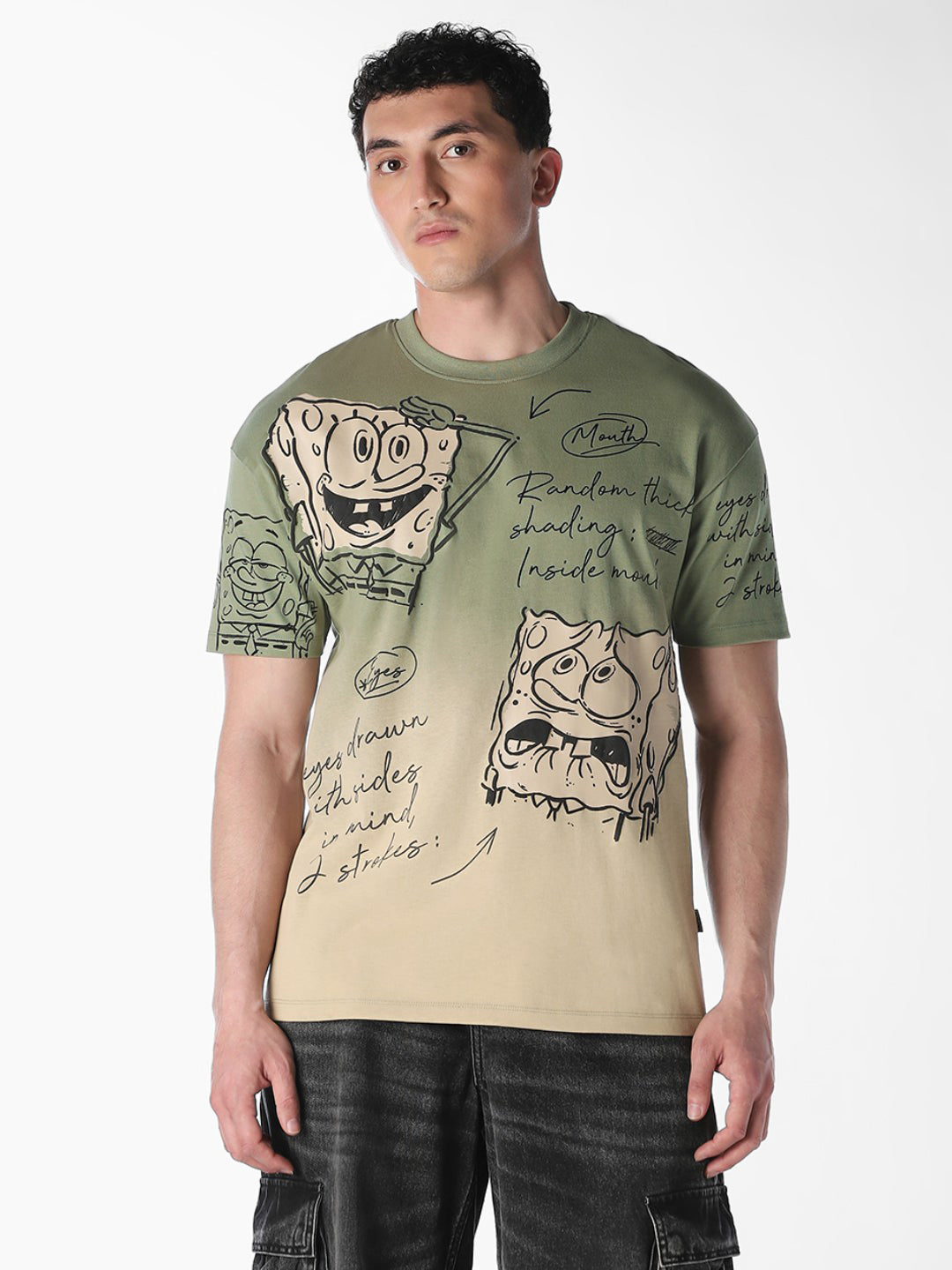 SpongeBob Sketch Print Oversized T-Shirt