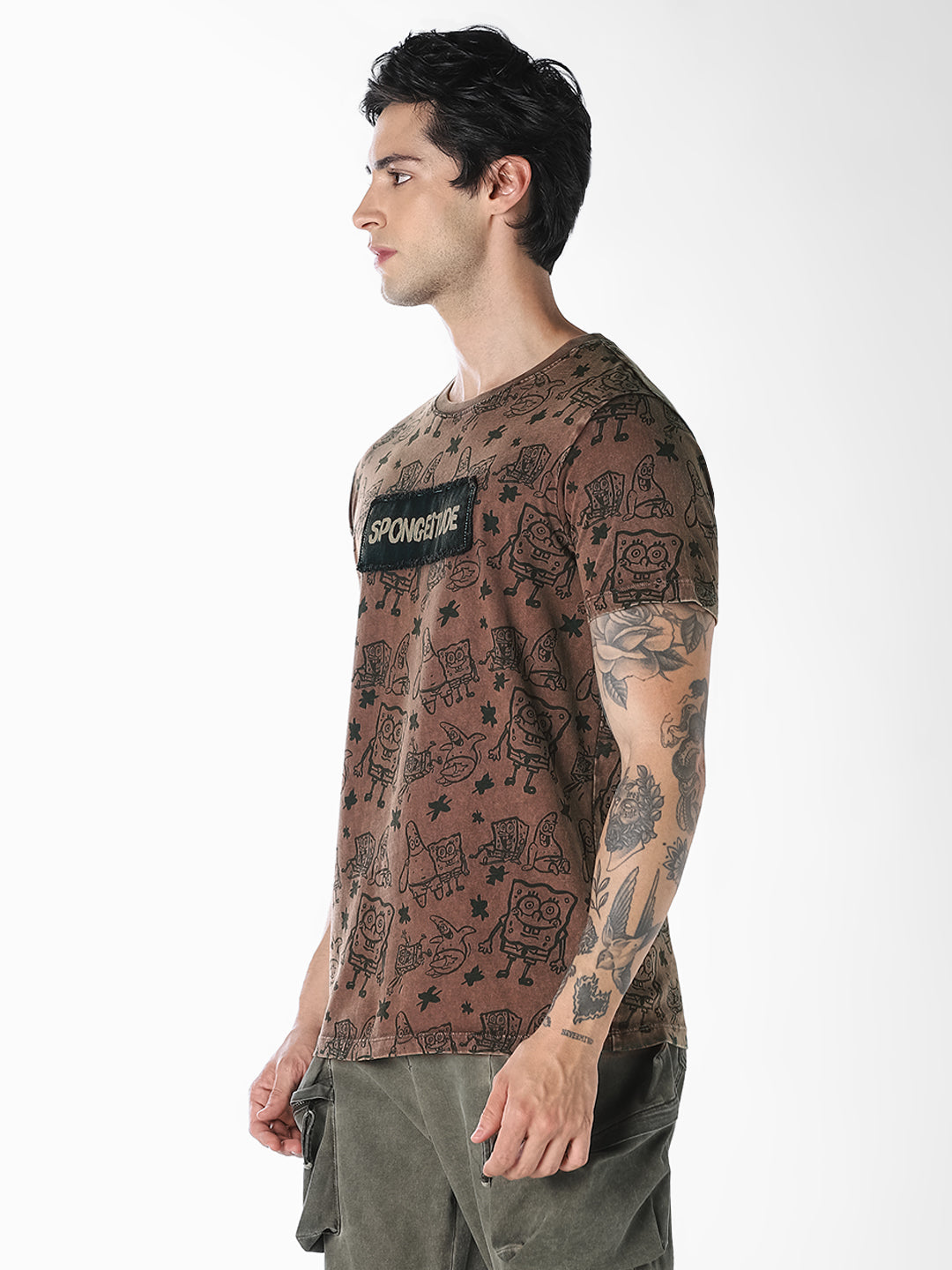 Brown SpongeBob Printed Crew Neck T-shirt