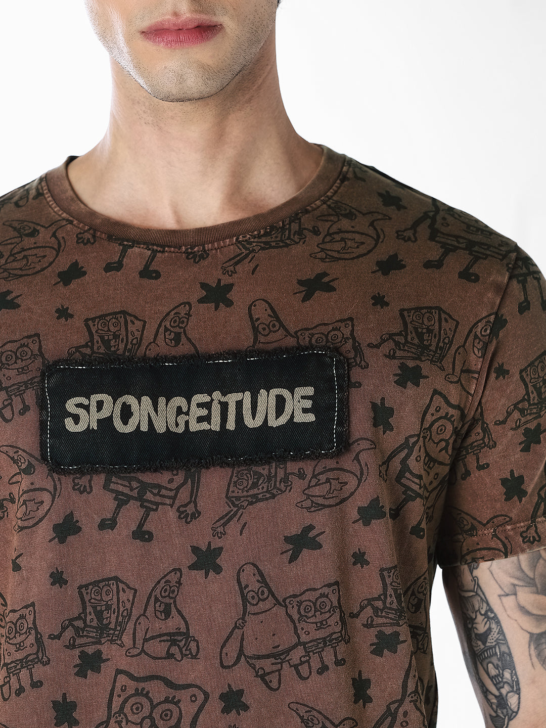 Dark Brown SpongeBob Printed T-shirt