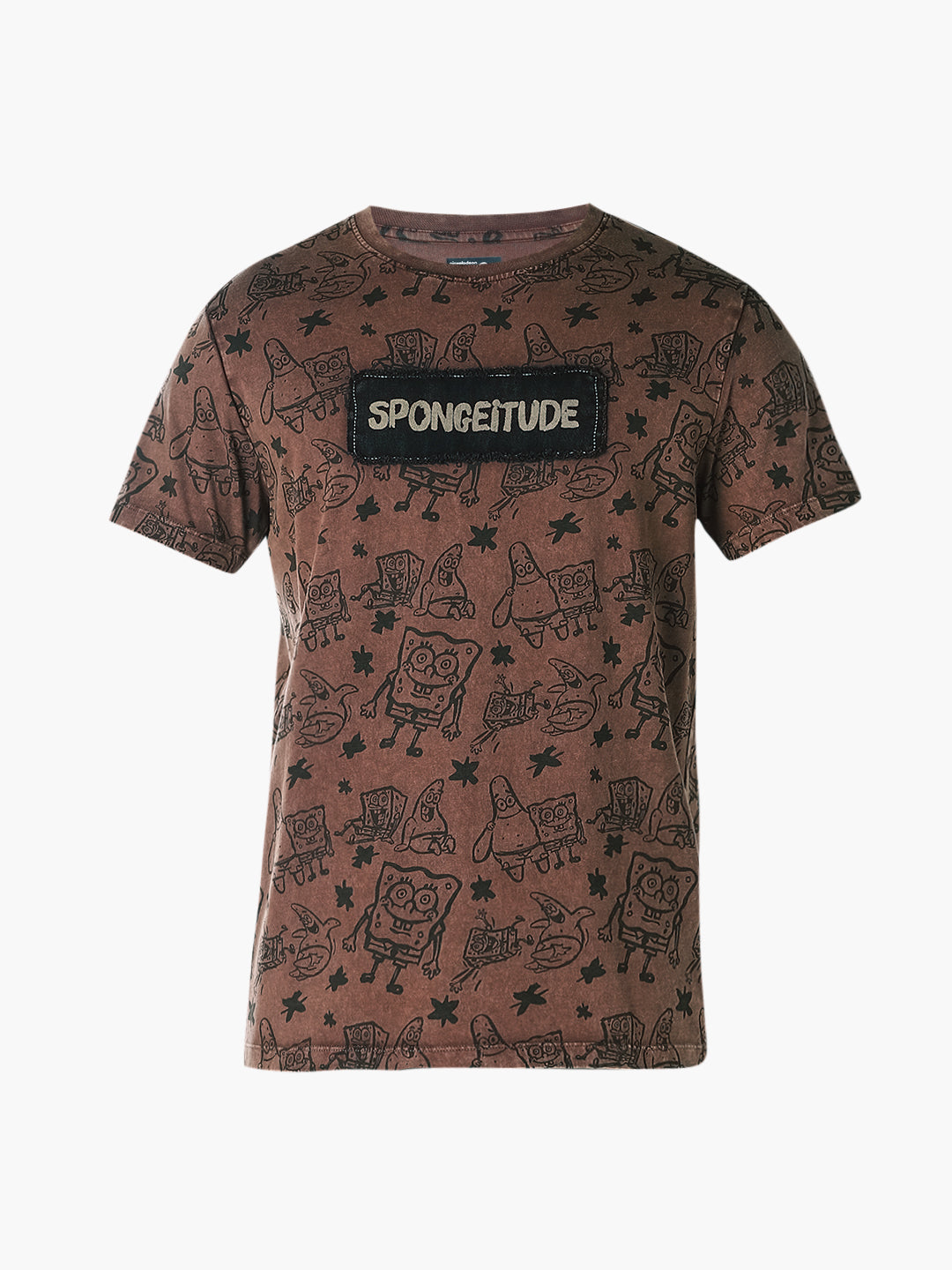 Brown SpongeBob Printed Crew Neck T-shirt