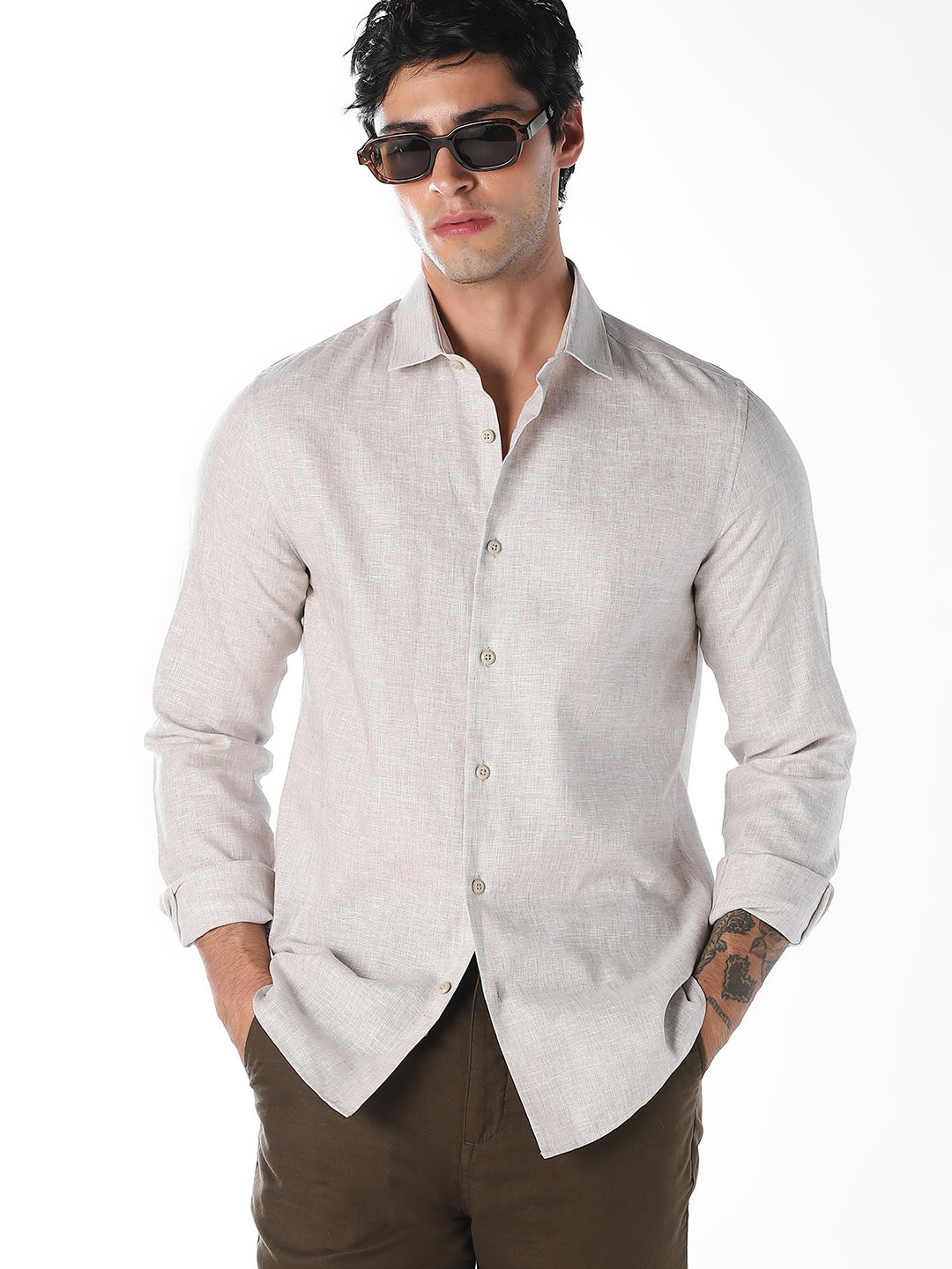 Beige Linen Blend Shirt