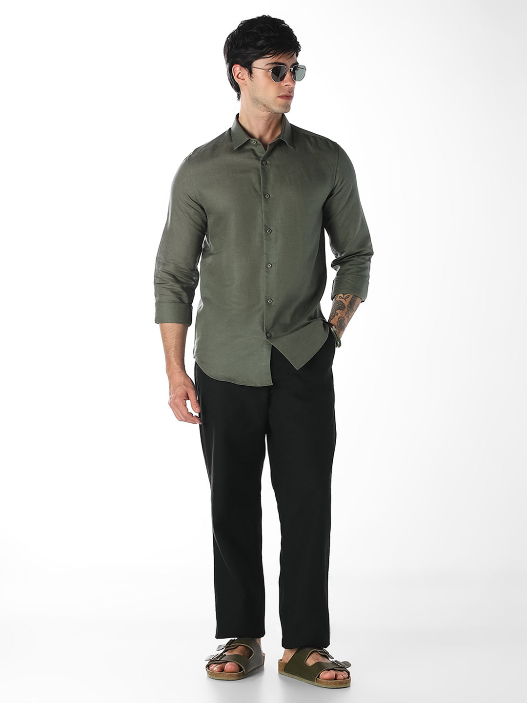 Olive Linen Blend Shirt