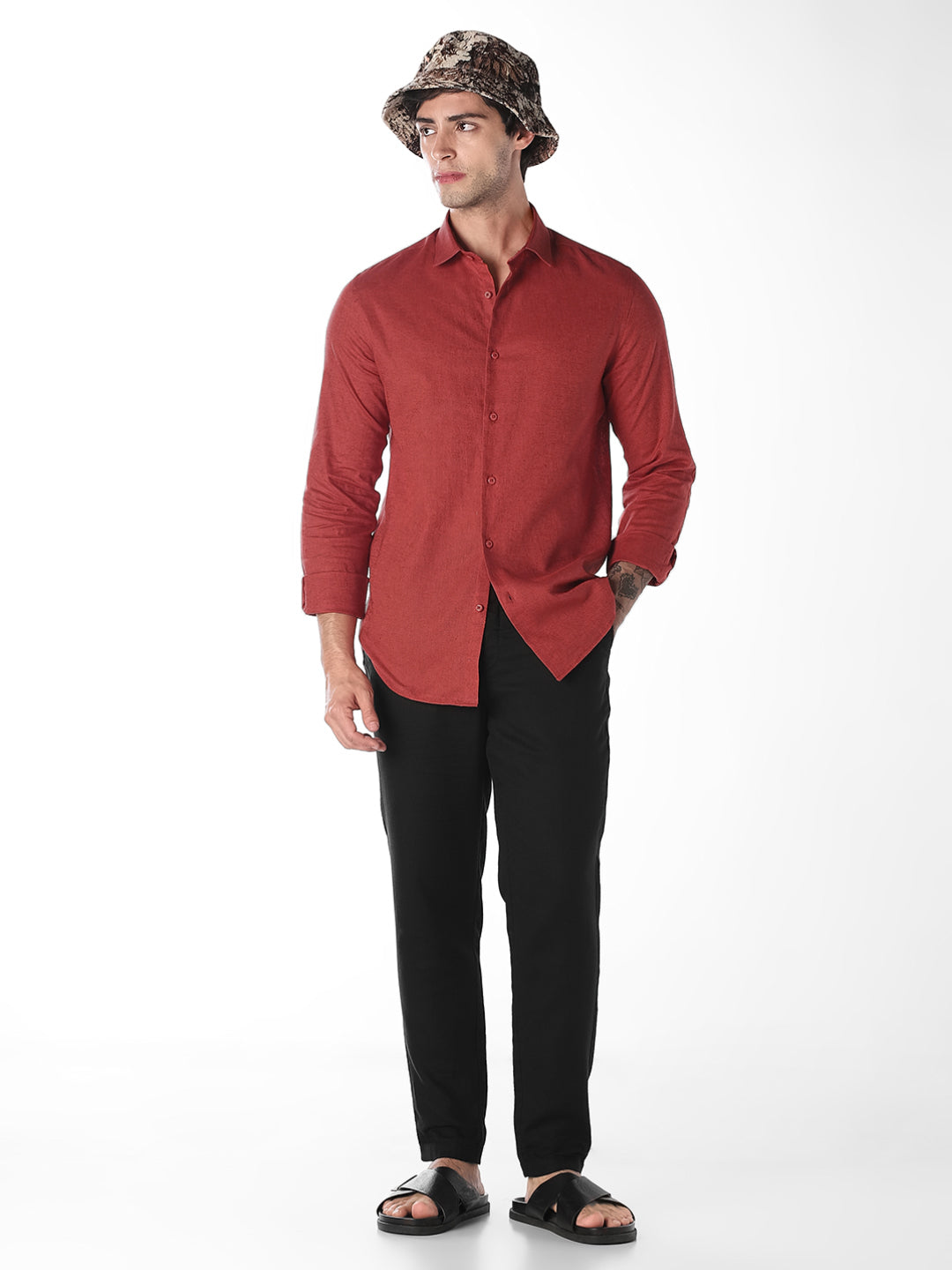 Rust Linen Blend Shirt