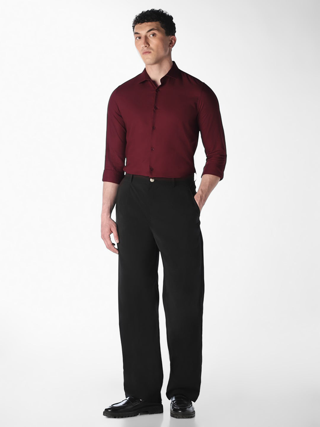 Wine Formal Full Sleeves Shirt