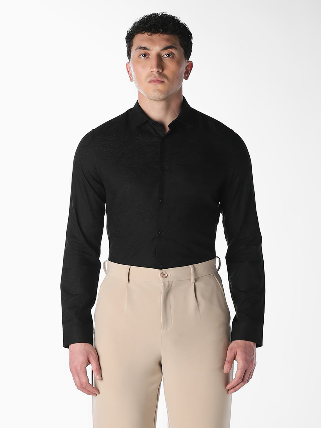 Black Printed Cotton Blend Shirt