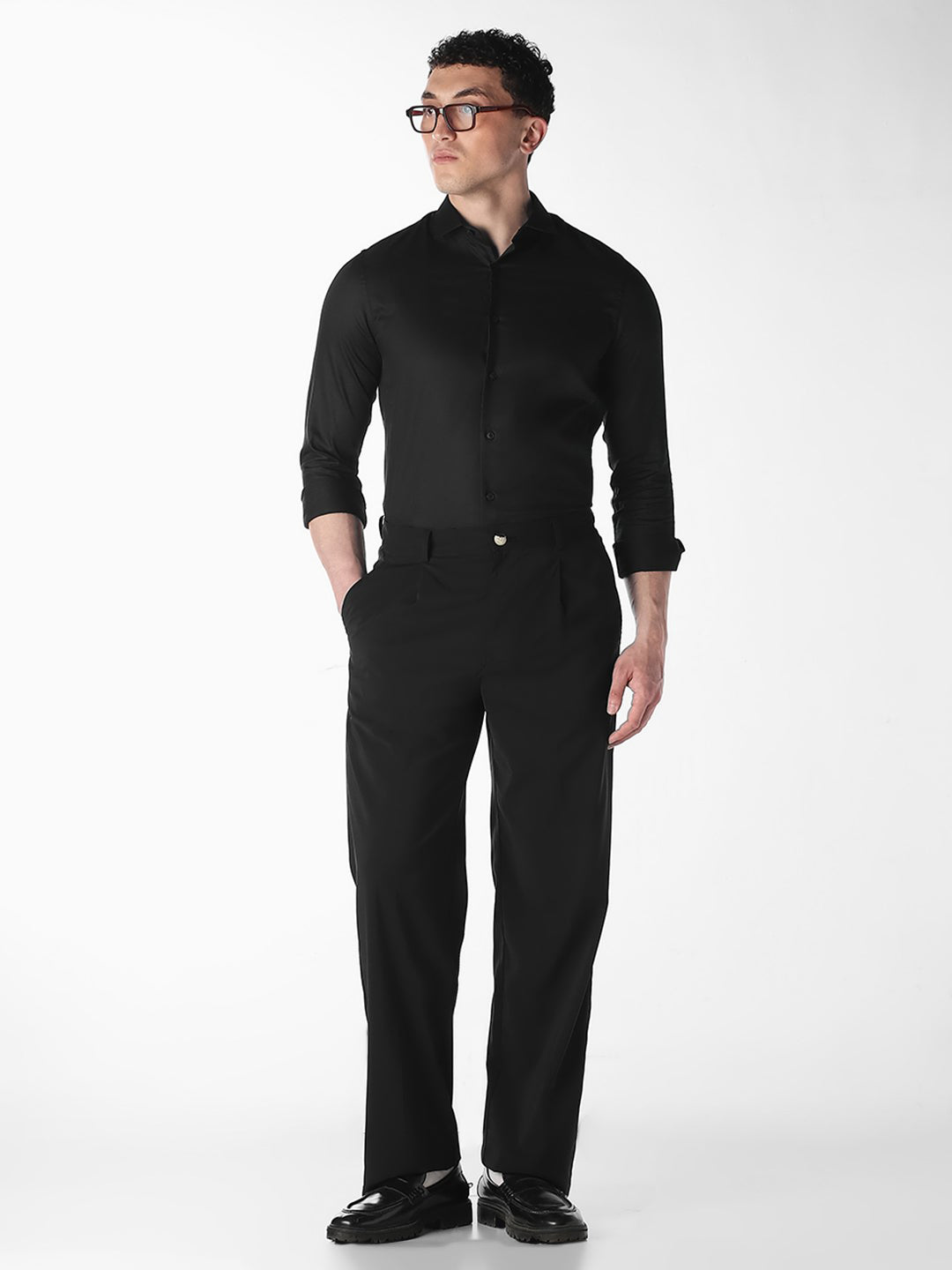 Black Jacquard Full Sleeves Shirt