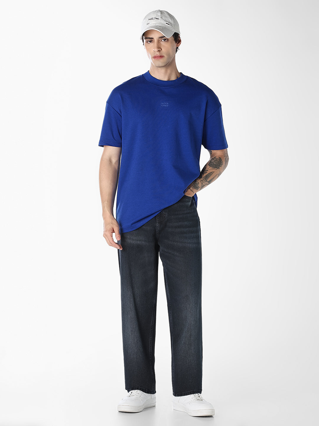 Men's Dark Blue Loose Fit Mid-Rise Jeans