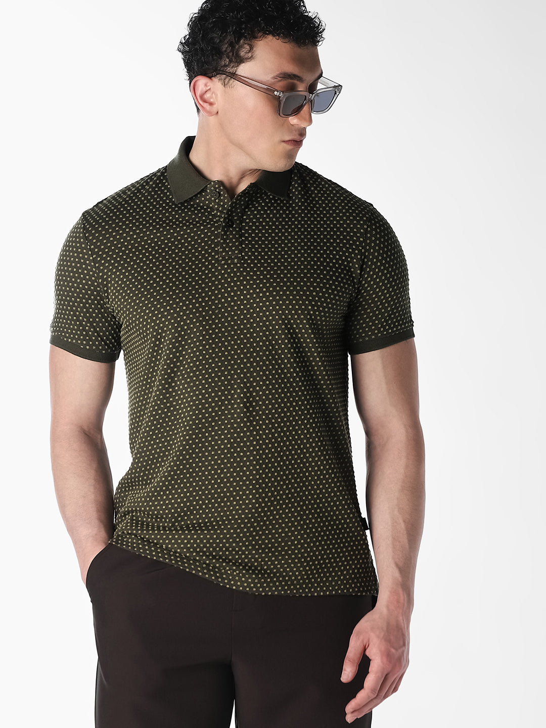 Olive Printed Cotton Polo