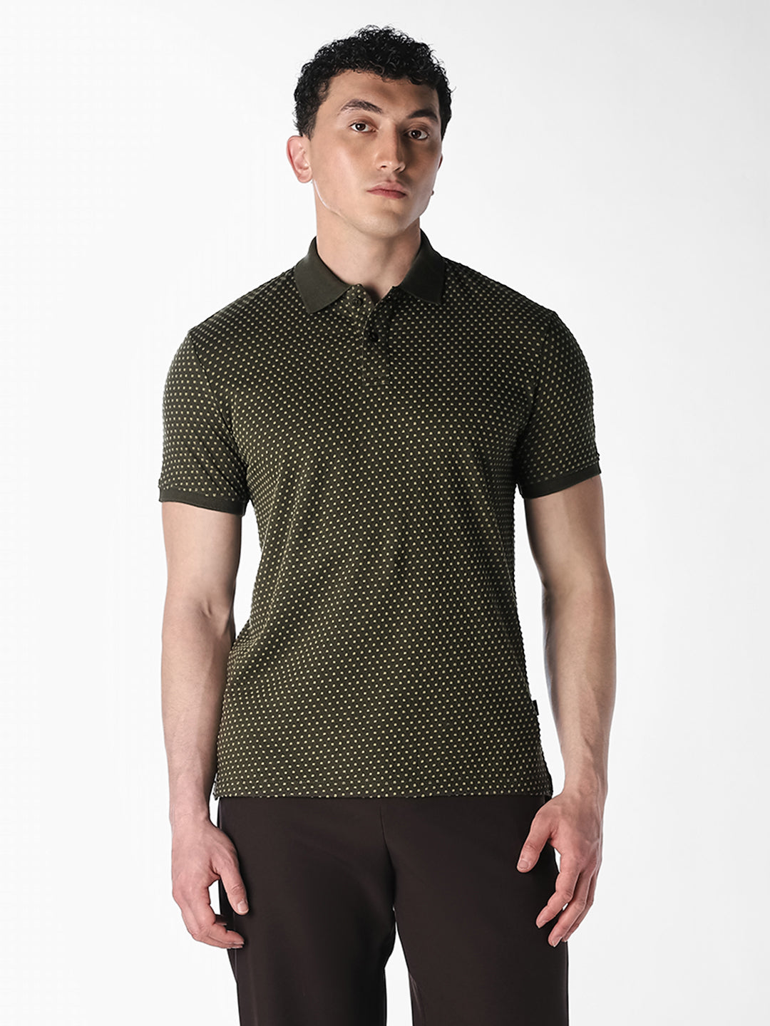 Olive Printed Cotton Polo