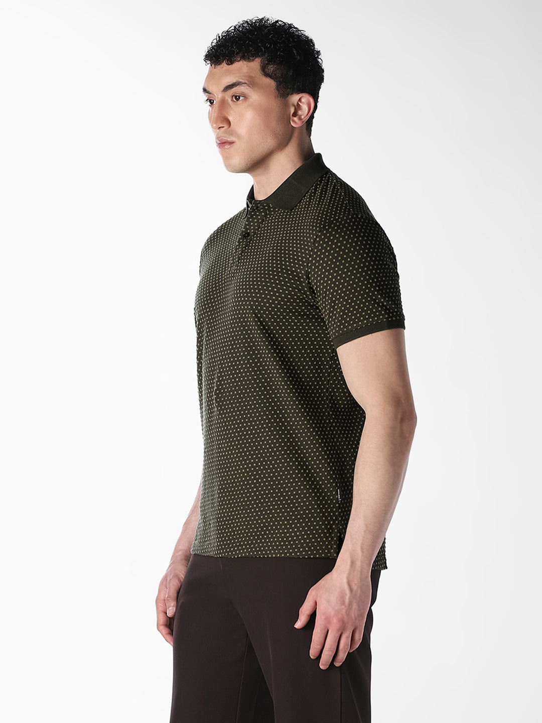 Olive Printed Cotton Polo
