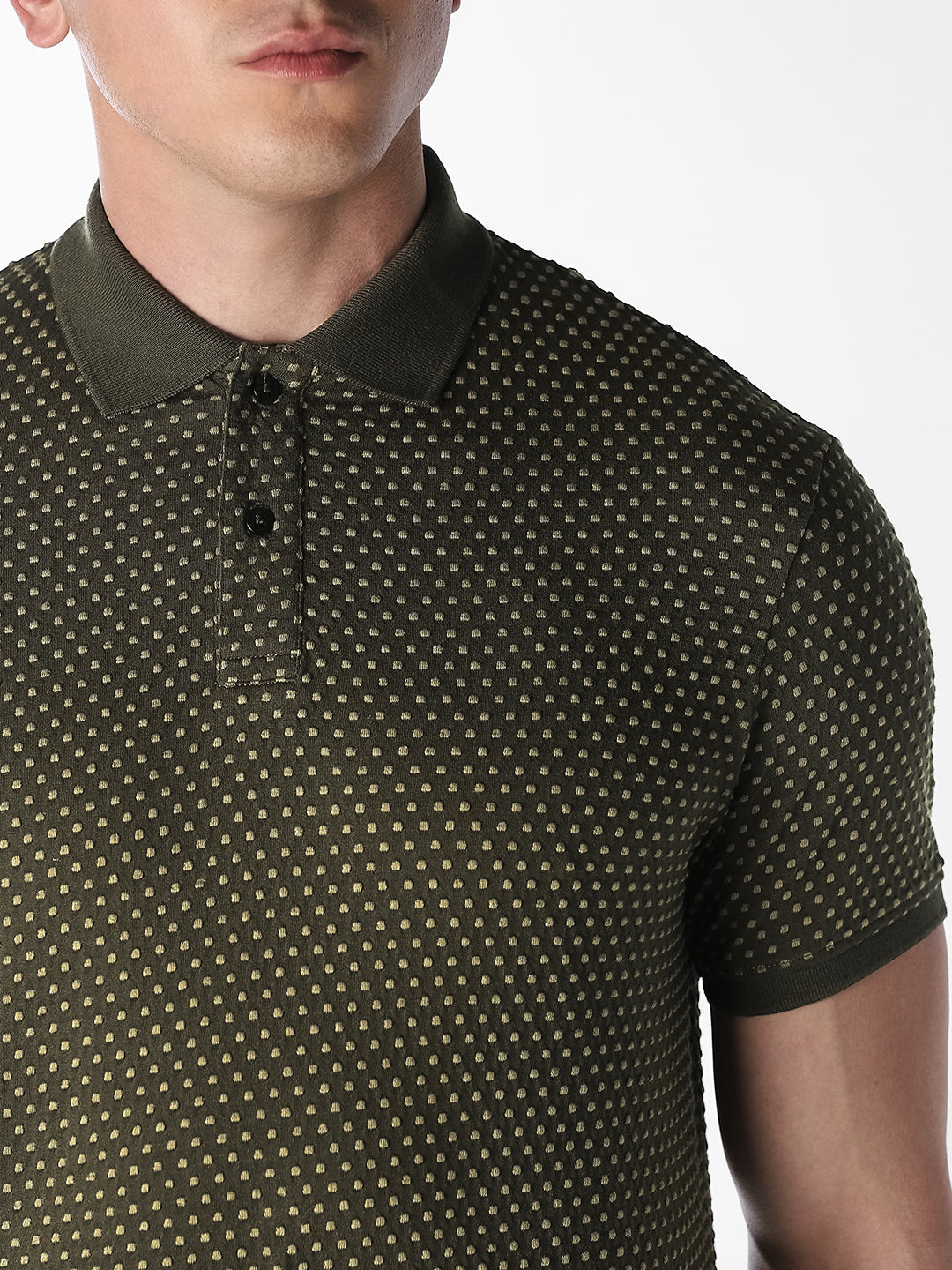 Olive Printed Cotton Polo