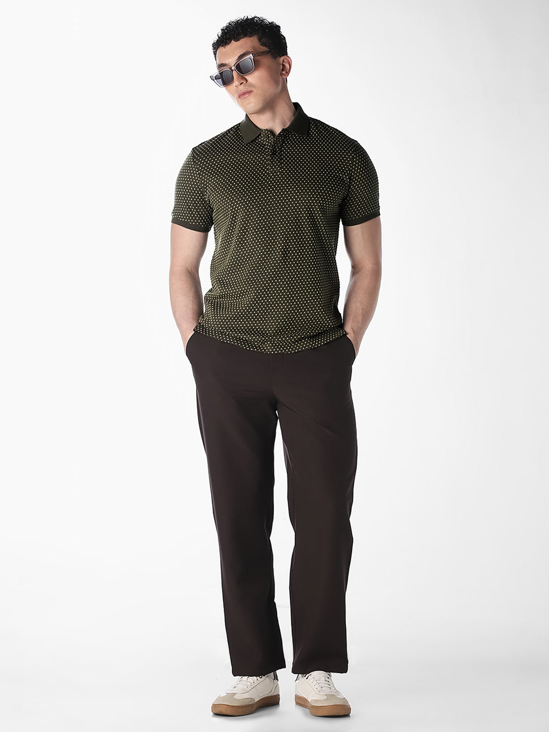 Olive Printed Cotton Polo